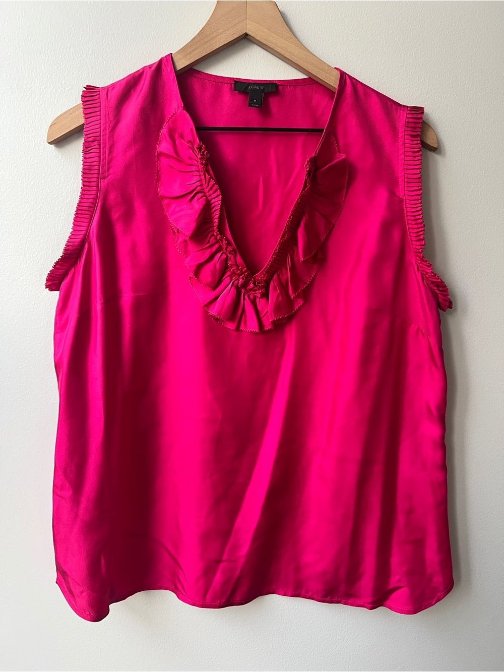J Crew Margot Top Shirt in Silk Size 8, Style F4442 Ruffled ,Fuchsia